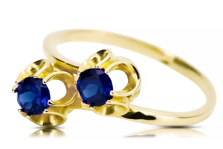 Сапфир 14K жълто злато Пръстен Винтидж бижута vrc266y